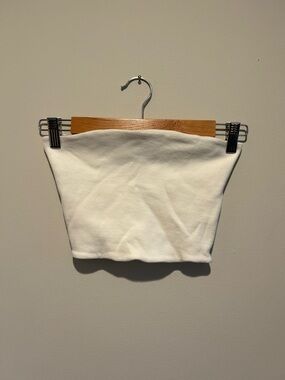 Zara White Strapless Ribbed Bandeau Top